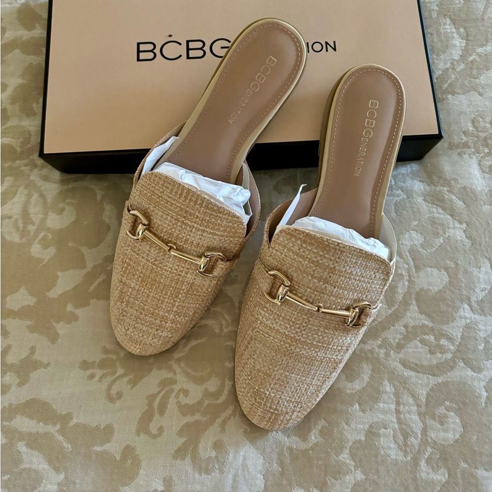 BCBGeneration textile upper natural raffia shoes